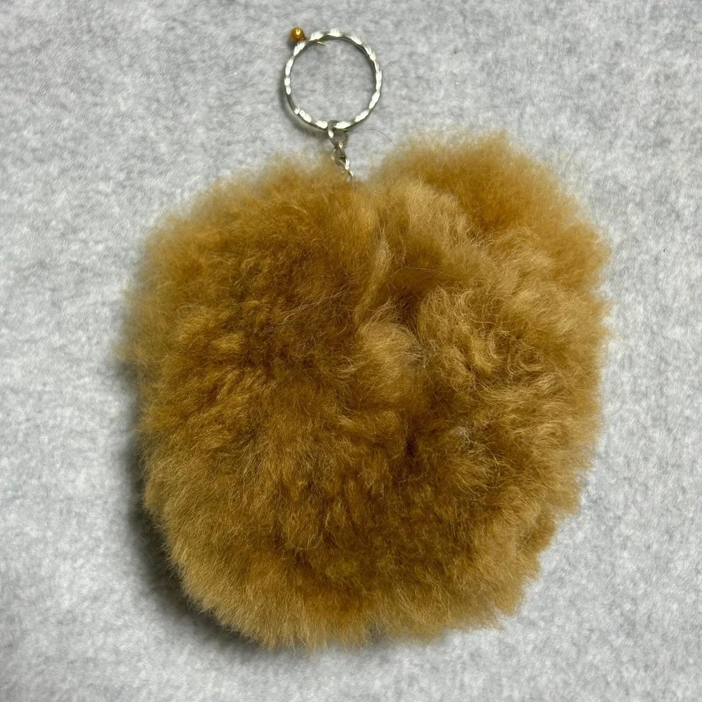 Peruvian Soul Alpaca Fur Bag Charm Keychain Brown Bear Fluffy Cute Bag Accessory
